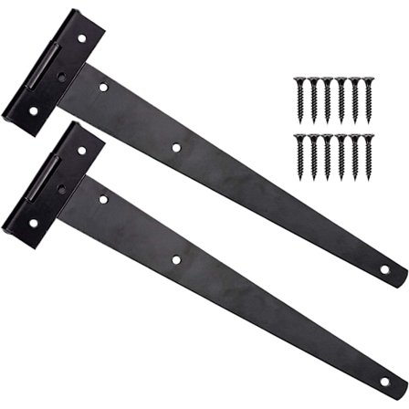 2 st svarta dörrgångjärn 12 tum T-gångjärn Heavy Duty T-gångjärn med 12 skruvar Exteriör T-gångjärn för ladugårdsdörrar, 300mm
