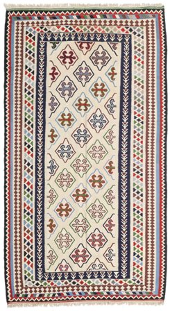 Tappeto Orientale Kilim Senneh Fine 148X268 Beige/Grigio Scuro (Lana, Persia/Iran)