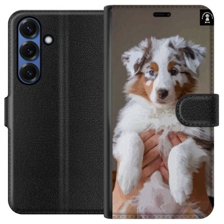 Kompatibelt Plånboksfodral till Samsung Samsung Galaxy S25+ Söt valp med blå ögon, fluffig päls och charmigt uttryck - perfekt hundmotiv för dju