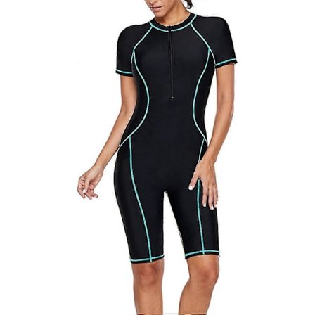 Naisten uimapuku pitkillä hihoilla - Urheilullinen vetoketjullinen yksiosainen uimapuku musta sininen lyhythihainen