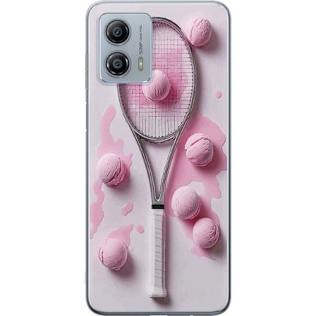 Kompatibel Mobilcover til Motorola Motorola Moto G53 Rosa glaskugler og tennisketsjer i et kreativt stillbillede med legende popfølelse og moderne de