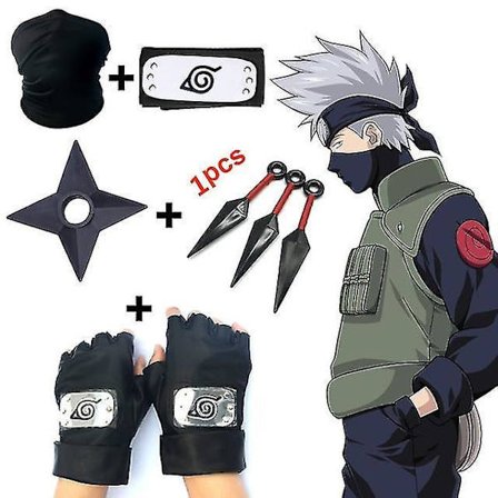 Anime Naruto Kakashi Cosplay Tilbehør Pandebånd Maske Kunai Handsker Ninja Uchiha Votter