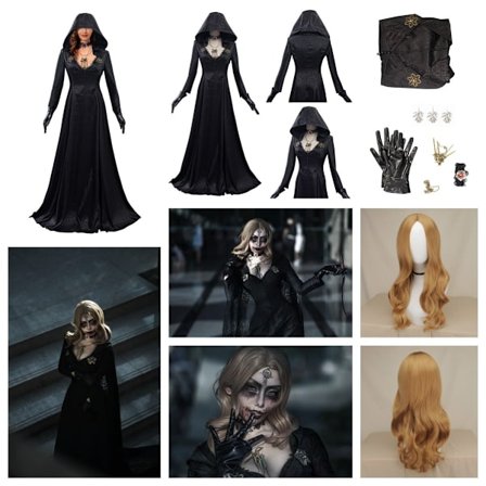 Resident Evil: Bella Dimitrescu Vampyrdam Cosplay Kostym Bella Klänning + Peruk Set-Perfekt