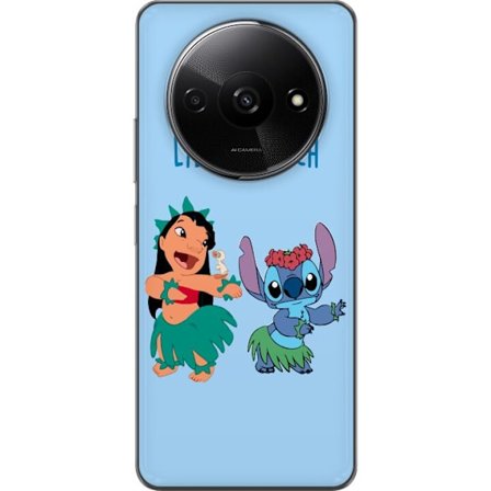 Kompatibel Mobilcover til Xiaomi Redmi A3 Farverig illustration af Lilo og Stitch, der danser hula i græsskjorter