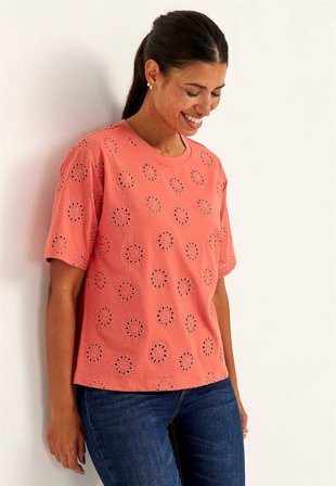 Cellbes of Sweden - Trikåtopp med broderat hålmönster - terrakotta - för damer - 50/52