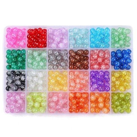 480 stk. Crackle Glasperler 8mm Krystalperler Glas Runde Perler Ædelstensperler Armbåndperler Løse Afstandsperler-