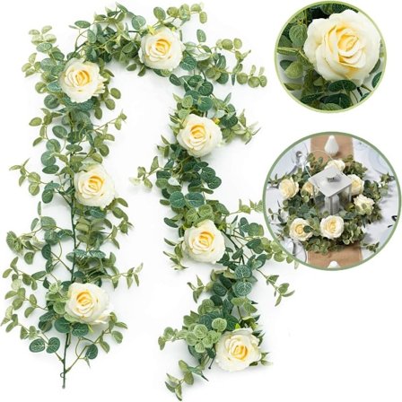 Kunstig Eucalyptus Blomsterguirlande Champagne Roser 6ft Lang Kunstig KLB
