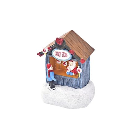 Juledekorasjoner, opplyst julebyhus med figurer, julebyserie interiørdekorasjon_OF