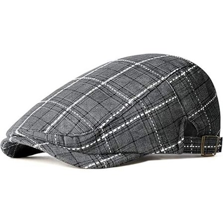 Flat Caps for Menn - Newsboy Caps, Justerbare Bomulls Newsboy Flat Caps Hatter for Menn UK Rutete Vintage Bereter Jakt Duckbill Hatt 2024 Ny Blå