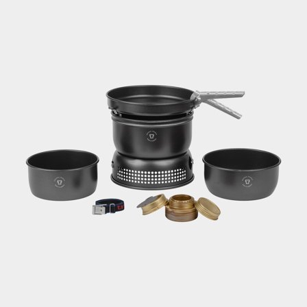 Cocina de alcohol / cocina de tormenta Trangia 25 Large Black Edition, 1000 W + 2 ollas, 1 sartén en NS / teflón antiadherente y cortavientos en UL / 