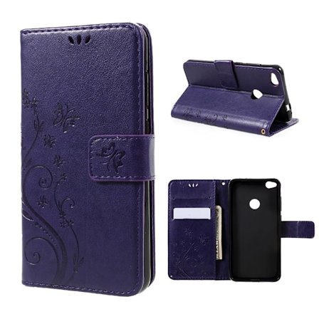 Huawei Honor 8 Lite Kuvioitu Nahkakotelo Lompakko - Tumma Violetti