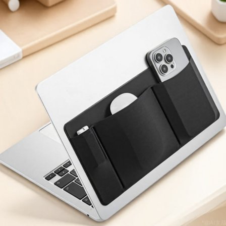 3-lommers organizer, museholder for bærbar PC – Ekstern harddisk-lomme for MacBook, SSD-holder for bærbar PC, festes på poseorganisator, svart