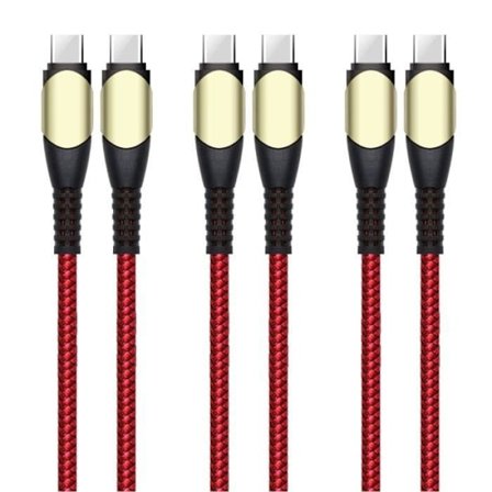 3x USB-C till USB-C 60W-kabel för iPhone 16 Pro Max - iPhone 16 Pro - iPhone 16 - iPhone 16e - Röd Nylonflätad 1M