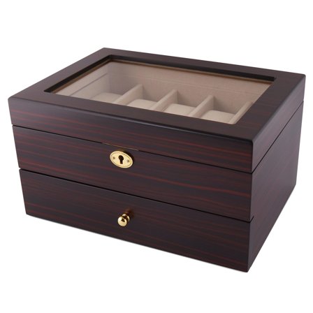 Caja para relojes de madera de ébano con dos niveles - 20 relojes para hombres - Cajas para relojes