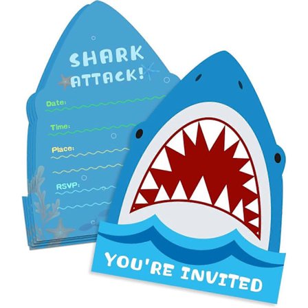 25 Pakk Hai Invitasjoner til Bursdagsfest med Konvolutter - Dobbeltsidig - Formet Fyll-Inn Invitasjoner - Hai Festutstyr (FMY)