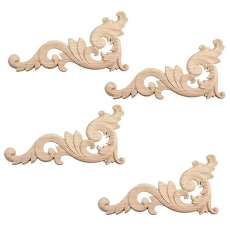 4 kpl Koriste-Ornamentti Puu Koristeet Käsintehty Kaappien Huonekalujen Kulmiin 15x7.5cm