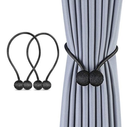 Magnetiska gardinuppsättningar Gardinklämmor Rep Svart KLB