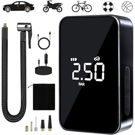 Bærbar Luftkompressor, 6000mAh Mini Elektrisk Luftpumpe, 150PSI Elektrisk Cykelpumpe, Kompressor med Digitalt Display LED Lys og USB C Port