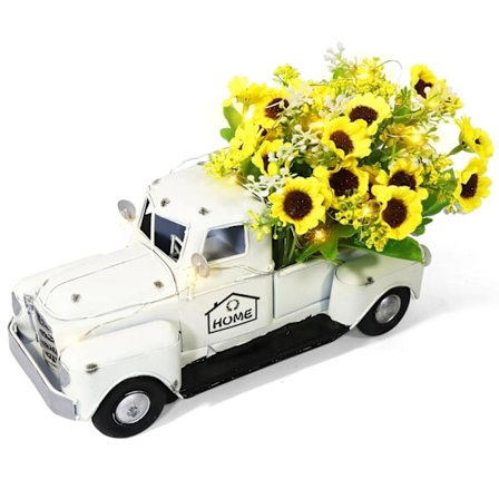 Vintage Vit Lastbil Dekor LED Snören Ljus Solrosor Konstgjorda Blommor Bord Bord Hem Bricka Dekor