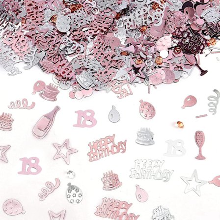 30g Rosa guld silver grattis på födelsedagen konfetti, 18 år födelsedagstårta konfetti, metallisk folie ballong konfetti, bord spridda konfetti 