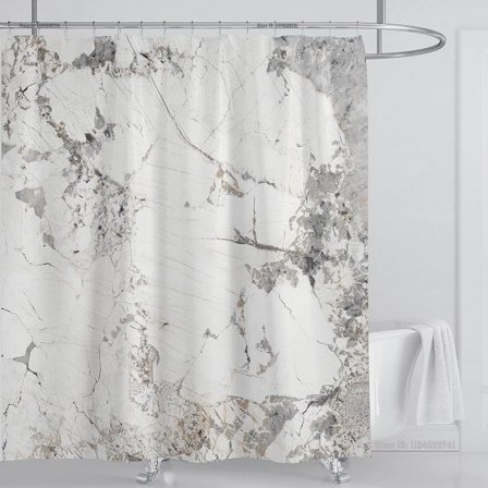 Marmor Vattentätt Duschdraperi med Krokar, Tryckt Tvättbart Duschdraperi, Heminredning, B180xH200cm