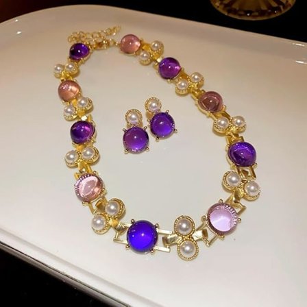 Vintage Palass-stil Tung Broderi Diamant dr0p Kragebeins-kjede - Utsøkt Retro Smykke med Legering, Resin, Faux Perler & Ge