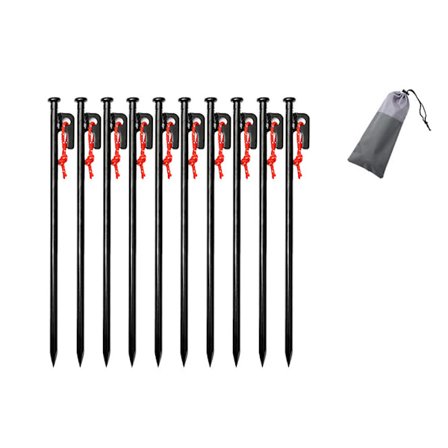 Stål Teltsøm (03 Stål - 10 Stykker, 30 cm) Camping Pinde med Krog Hård Jord Fastgørelsesnegle til Telte Tarp Strand Have