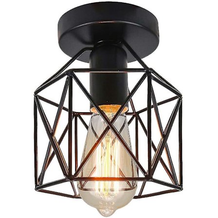 Teollinen Kattolamppu Vintage-tyyliin, Ripustusvalaisin Verannalle, Käytävään, Ruokailutilaan. (musta)