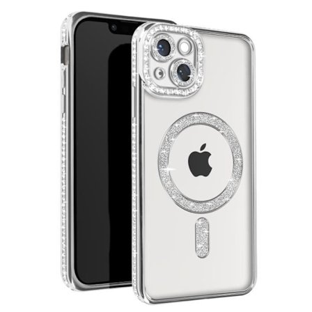 AVIZAR Skyddsfodral för iPhone 13 - Silver Rhinestone Contour - MagSafe-kompatibel