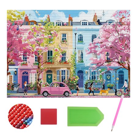 Smukke Spring Street diamantmalerier til voksne runde 5D maling med diamanter DIY fuld runde ædelsten krystal kunst maling efter diamant ideel jul