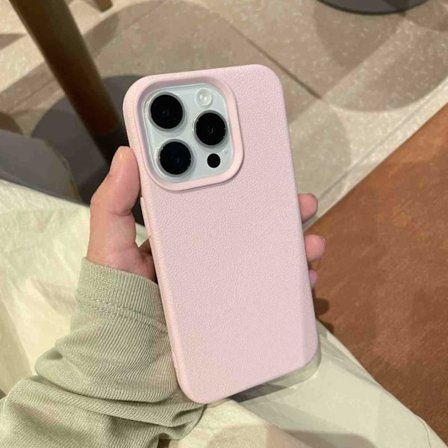 Fodral för iPhone 15pro [Girl Pink] Imitationsläder litchimönster mjukt skal Pebbled Full-Body mjukt PU-läder