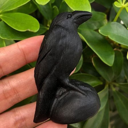 Svart Obsidian Kråkskulptur Snidade Figurer Djurstaty