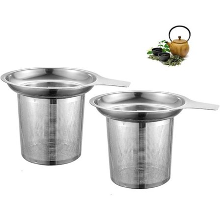 2 stk. te-si i rustfrit stål, te-si med håndtag, premium te-si, te-filter med fine huller i rustfrit stål, kompatibel med de fleste tekopper og