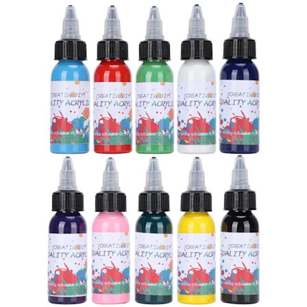 10 flasker akrylmaling sæt farverigt til kunststuderende maleri pigment plast æske 30ml