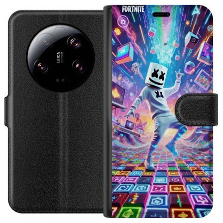 Xiaomi 13 Ultra Tegnebogsetui Marshmello danser i et neonfyldt digitalt landskab, hvor farver, symboler og teknologi flyver rundt og skaber futuristis