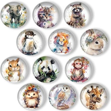 (30 mm) 12 styk dyremagneter til køleskab, 3D-køleskabsmagnet, flad magnet, magneter til whiteboard, whiteboardmagnet