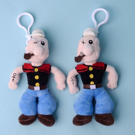 Sett med 2 Super Mario Merch Nøkkelringer Popeye Plysjdukke Ryggsekkvedheng 15cm
