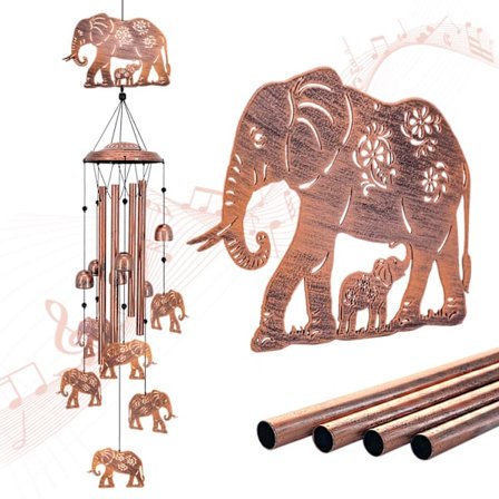 Vindspil med metalelefant, udendørs/indendørs hængende dekoration til have og hjem, betænksom minde-/indflytnings-/fødselsdagsgave - Have &