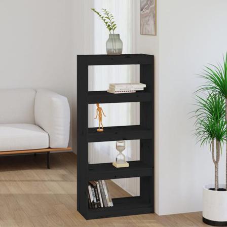 Vidaxl Bokhylla/rumsavdelare Svart 60x30x135,5 Cm Massiv Furu Svart