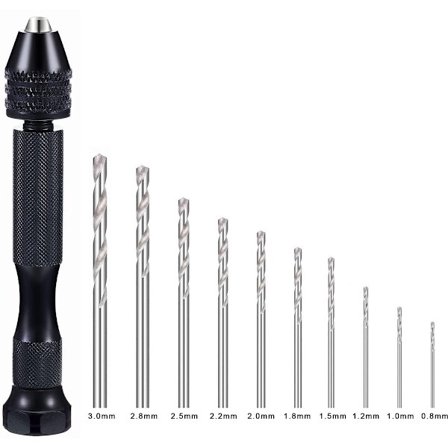 Professionel Håndboremaskine med Pincet, Mini Twist Bor Sæt (0.8-3.0mm), Præcisions Håndboremaskine og Rotationsværktøj Sæt med 11, til Metal, Træ, 