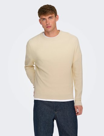 ONLY & SONS Onstony Rlx 12 Ls Waffle Crew Knit Noos - Cream - L