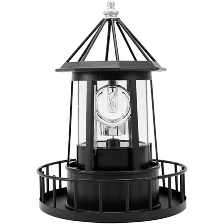 360 graders roterande fyr, LED roterande solcellslampor för trädgård, vattentät fyr-lampa (Svart)