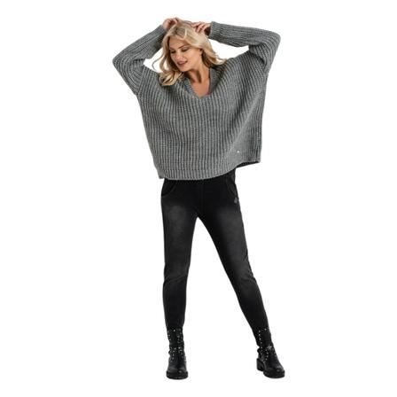 Look made with love Szary sweter wełniany z dekoltem Mia Look 309, kobieta, ONE SIZE