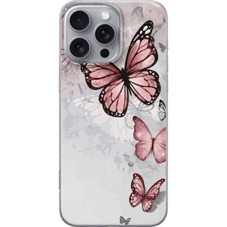 Apple iPhone 16 Pro Max Gennemsigtig cover Rosa sommerfugle