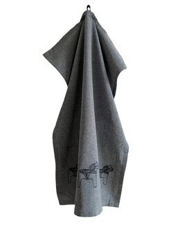 Kjøkkenhåndkle Sjurberg med brodert Dalahest 1-pk Mørk grå