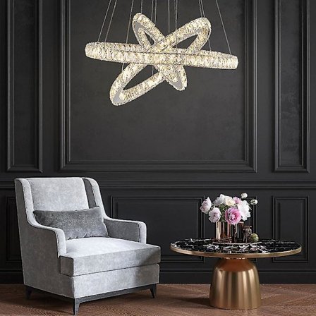 3-ringig 70 cm kristalldimmbar LED-kronljuspendellampa
