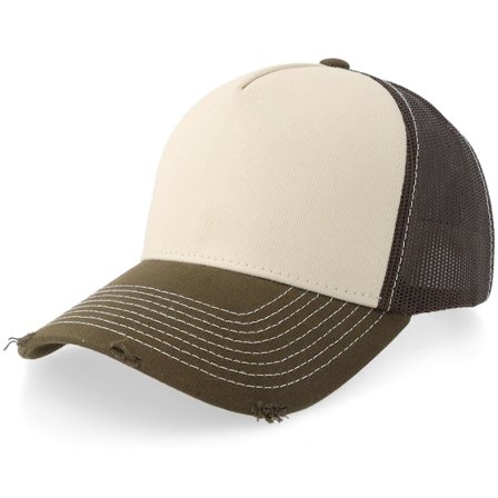 Equip - Beige trucker Cap - Distressed Stone/Brown/Olive Pigment Washed A-Frame Trucker @ Hatstore