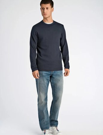 Lindbergh Basic O-Neck Tee L/S - Navy - L