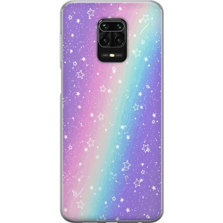 Kompatibel Mobilcover til Xiaomi Redmi Note 9S Rainbow-farvet pastelbaggrund med hvide stjerner og glitrende prikker i blød overgang