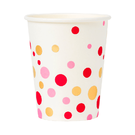 Design House 95 Pappersmuggar 8st, Rosa prickar med guldfolie Partytillbehör ONESIZE